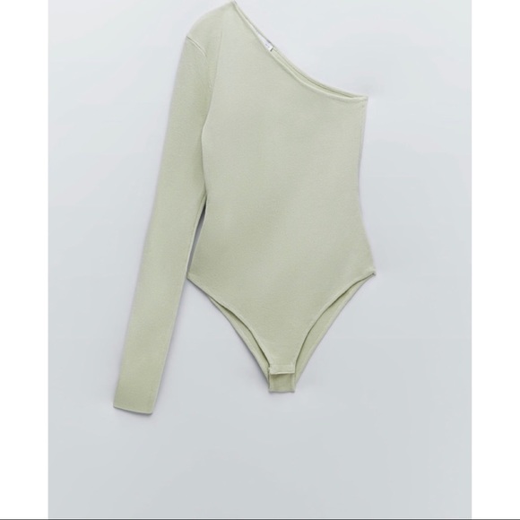 Zara Light Green Asymmetric Knit Bodysuit - Picture 1 of 5